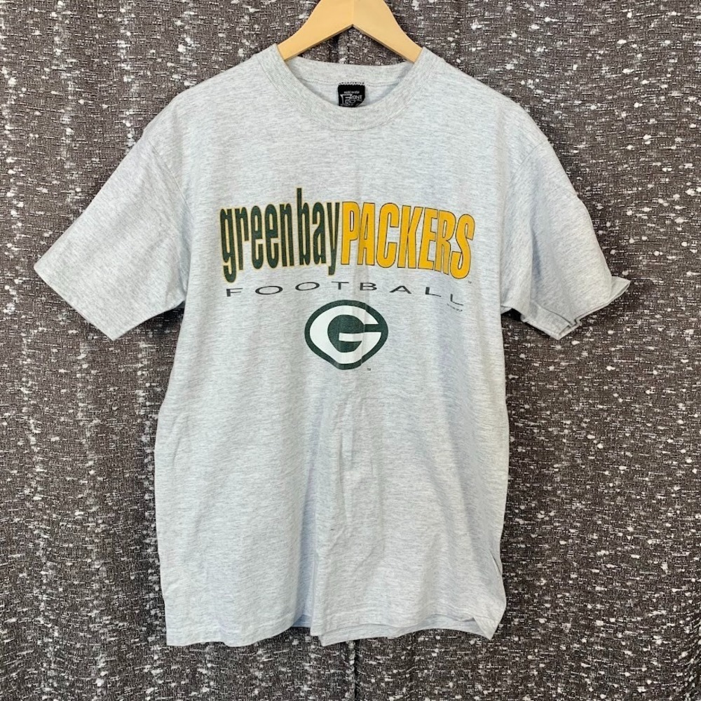 Vintage 90's Green‎ Bay Packers Football Front Row Gray Shirt Size Large